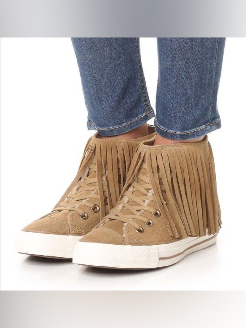 Rare Chuck Taylor All Star Egret Fringe High Top Sneakers Converse Moccasins